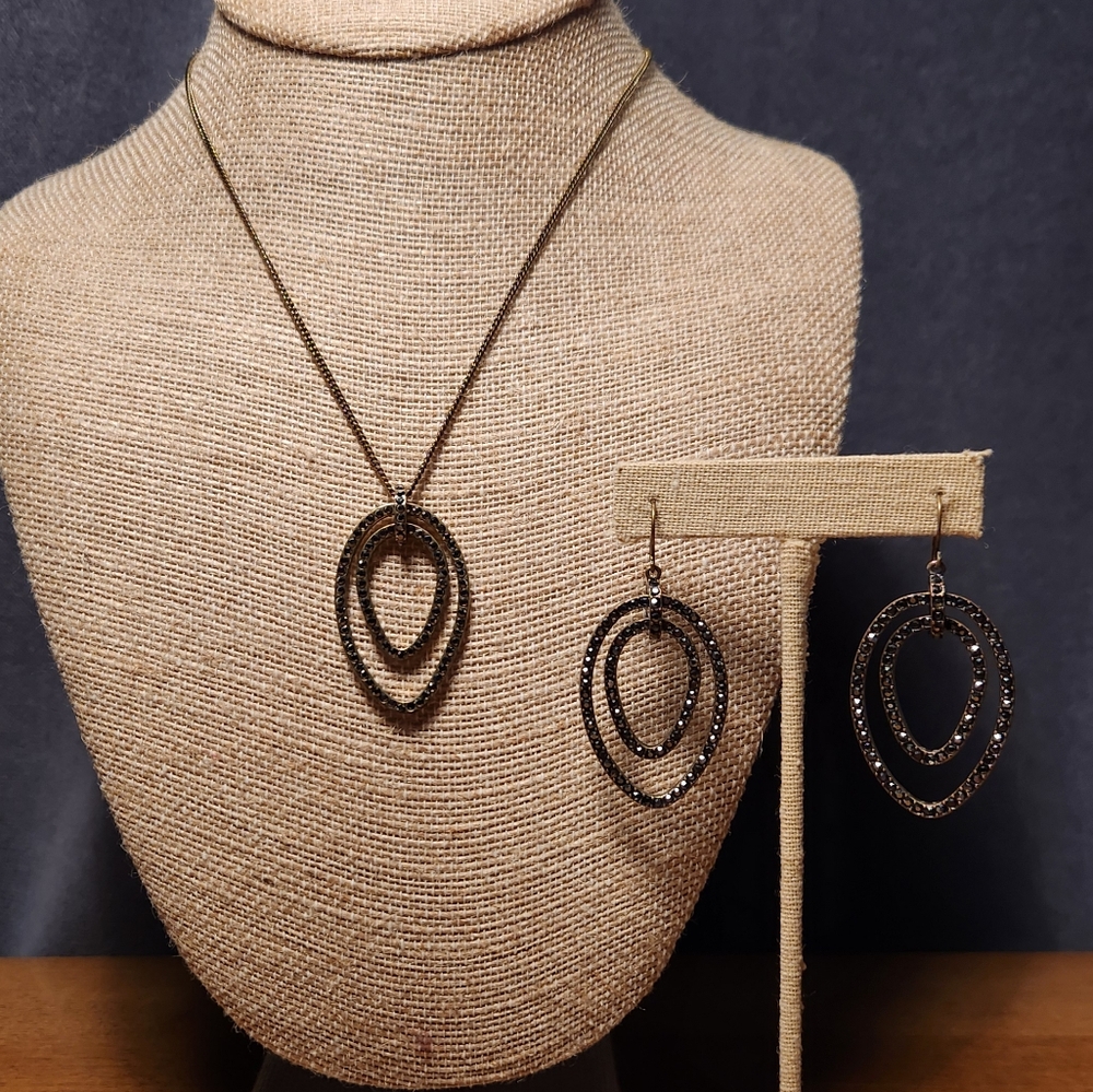 Chloe + Isabel Crystal Pave Double Link Drop Necklace and Earrings (set)
